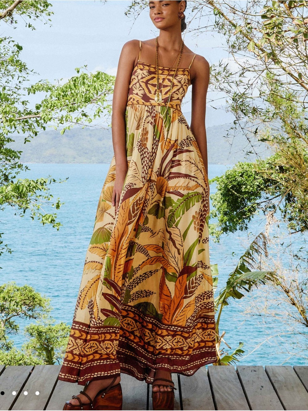 FARM Rio Sand Foliage Sketch Tropical-Leaf Maxi Dress NWT - Picture 1 of 4